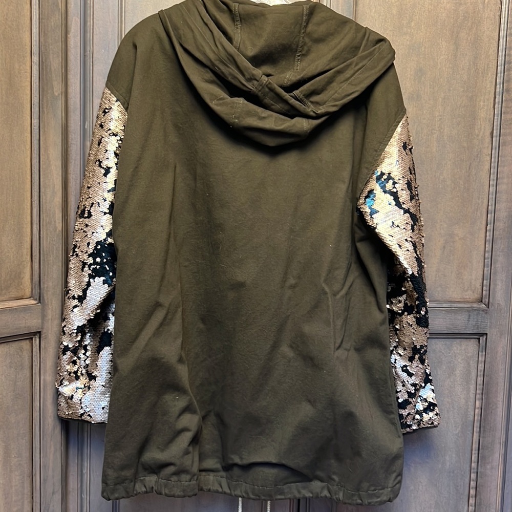 Light weight hooded jacket with sequin sleeves - Picture 2 of 3